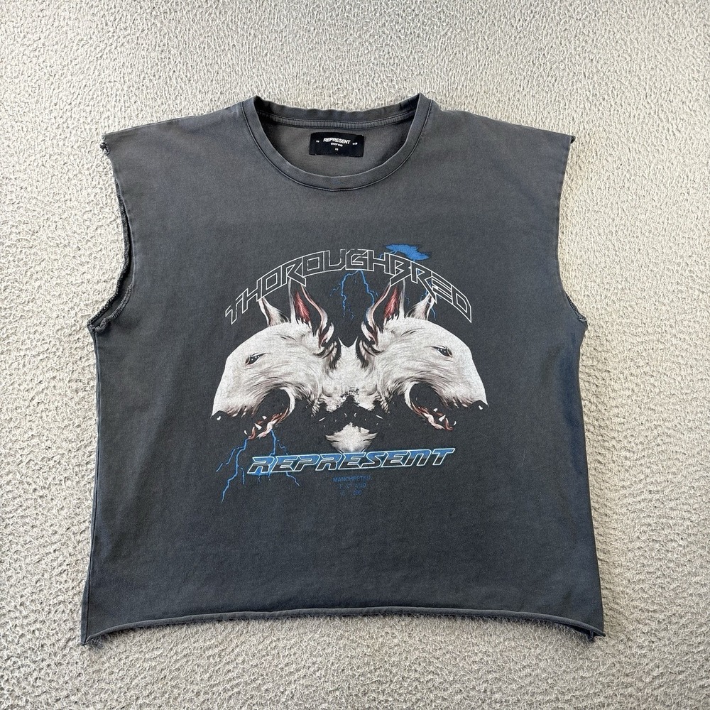 Represent Thoroughbred Muscle Tank Top Mens XS Bull Terrier Cropped Faded Black